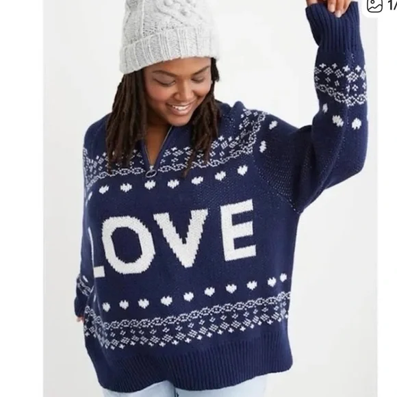 Aerie Navy LOVE Sweater - Picture 1 of 10